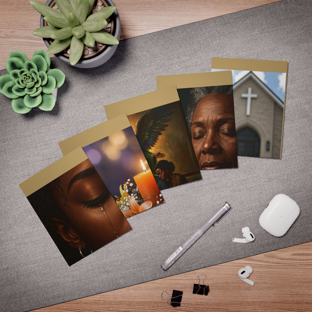 Customizable African American/Black Sympathy Religious Condolence Cards, Multi-Design 5-Pack