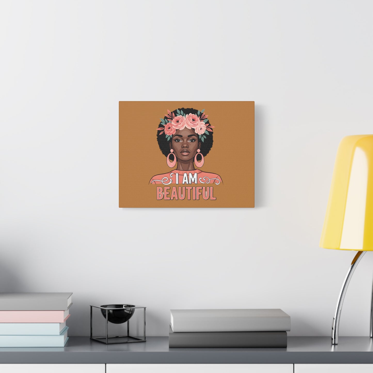 I Am Beautiful Portrait Canvas, Inspirational Wall Art, Positive Quote, Uplifting Home Decor, Modern Motivational Artwork,