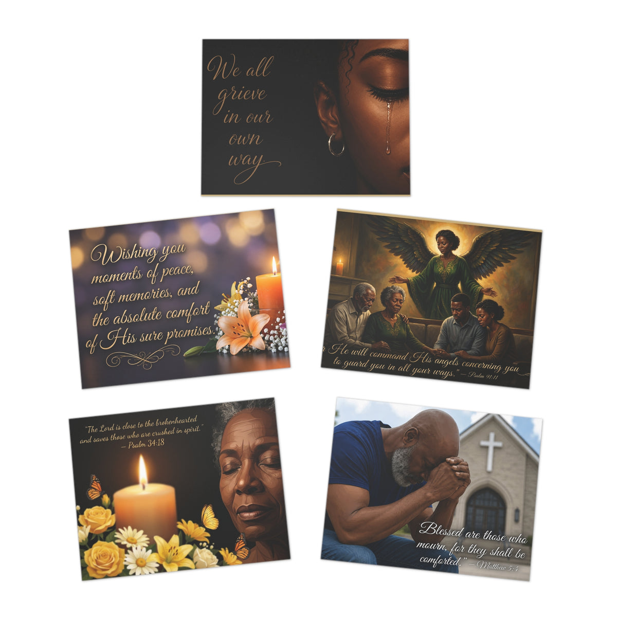 Customizable African American/Black Sympathy Religious Condolence Cards, Multi-Design 5-Pack