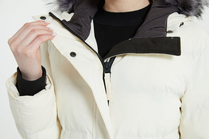 Multiple Pocket Solid Thicken Midi Padded Coat wantdo Women's Winter Puffer Parka Fashion Casual Classic Outdoor Hiking Travel Quilted Jacket Polyester Shell Faux Fur Detachable Hooded Overcoat Long Sleeve Two-way Zipper Yout