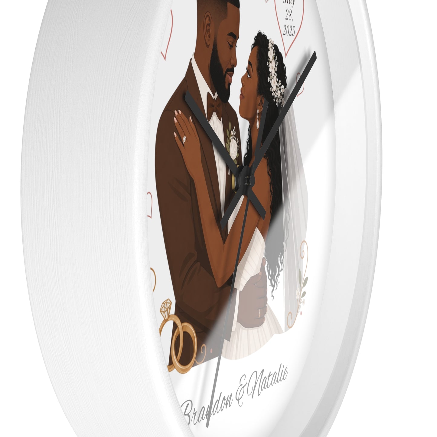 Bride and Groom Wedding Illustration Wall Clock | Personalized Names & Date