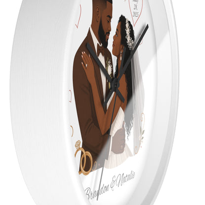 Bride and Groom Wedding Illustration Wall Clock | Personalized Names & Date