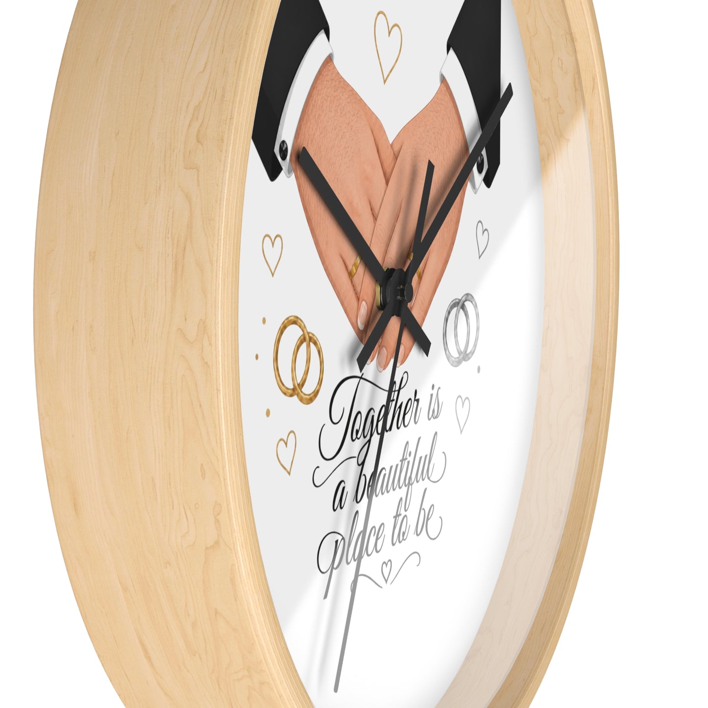 Handfasted Grooms Holding Hands Wall Clock | Wedding Rings, Personalized Date