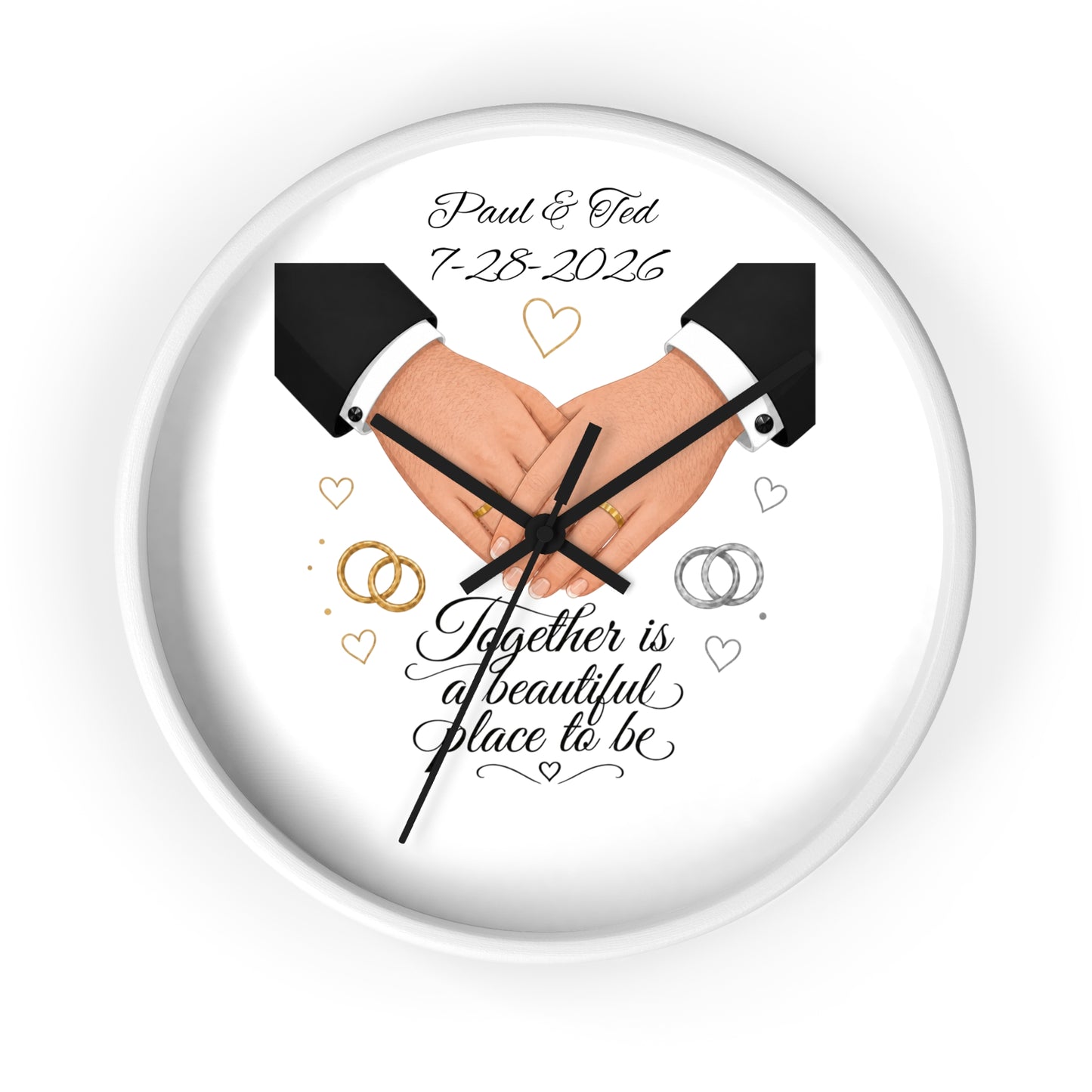 Handfasted Grooms Holding Hands Wall Clock | Wedding Rings, Personalized Date