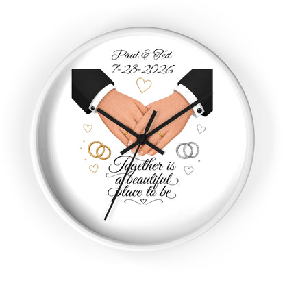 Handfasted Grooms Holding Hands Wall Clock | Wedding Rings, Personalized Date