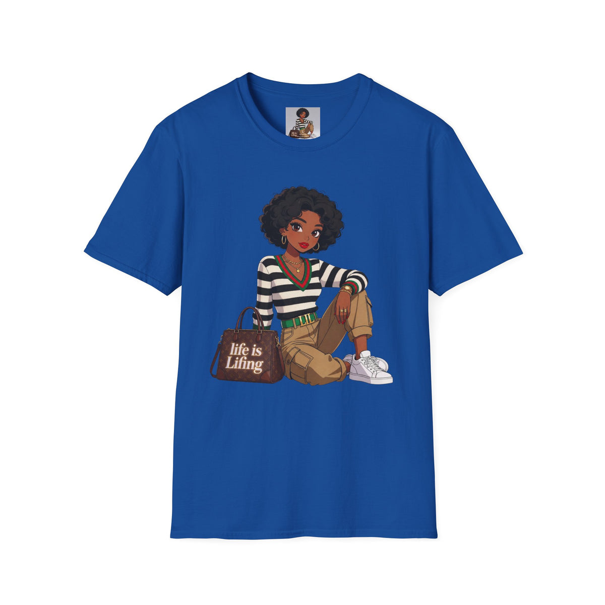 Personalizable Life Is Lifing Black Woman Graphic Tee - Two images to choose from.