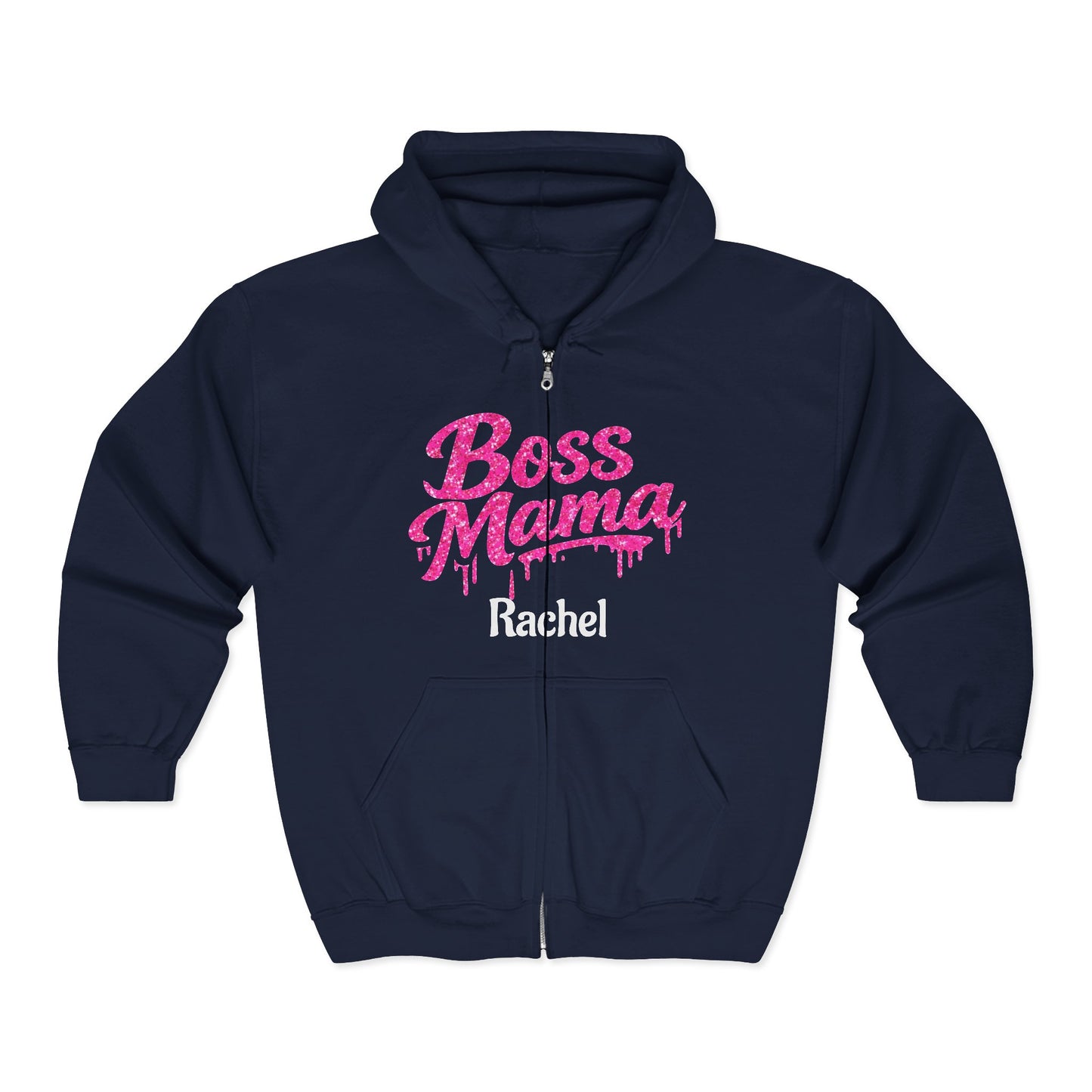 Boss Mama Zip Hoodie | Personalized Rachel, Pink Mom Design