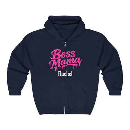 Boss Mama Zip Hoodie | Personalized Rachel, Pink Mom Design