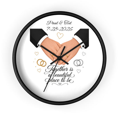 Handfasted Grooms Holding Hands Wall Clock | Wedding Rings, Personalized Date