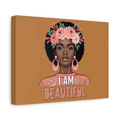 I Am Beautiful Portrait Canvas, Inspirational Wall Art, Positive Quote, Uplifting Home Decor, Modern Motivational Artwork,