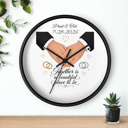 Handfasted Grooms Holding Hands Wall Clock | Wedding Rings, Personalized Date