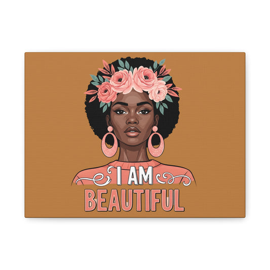 I Am Beautiful Portrait Canvas, Inspirational Wall Art, Positive Quote, Uplifting Home Decor, Modern Motivational Artwork,