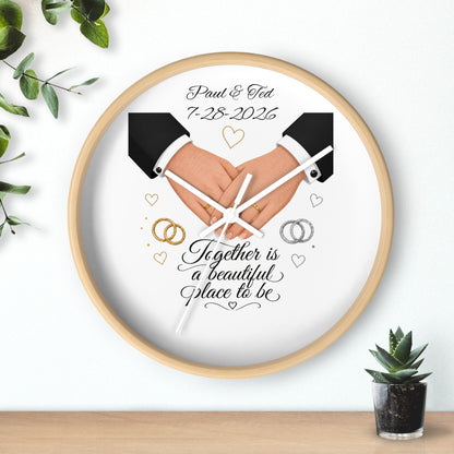 Handfasted Grooms Holding Hands Wall Clock | Wedding Rings, Personalized Date