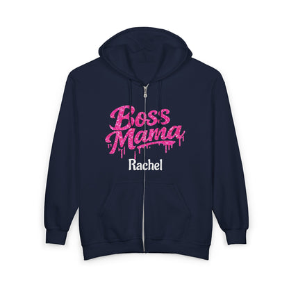 Boss Mama Zip Hoodie | Personalized Rachel, Pink Mom Design