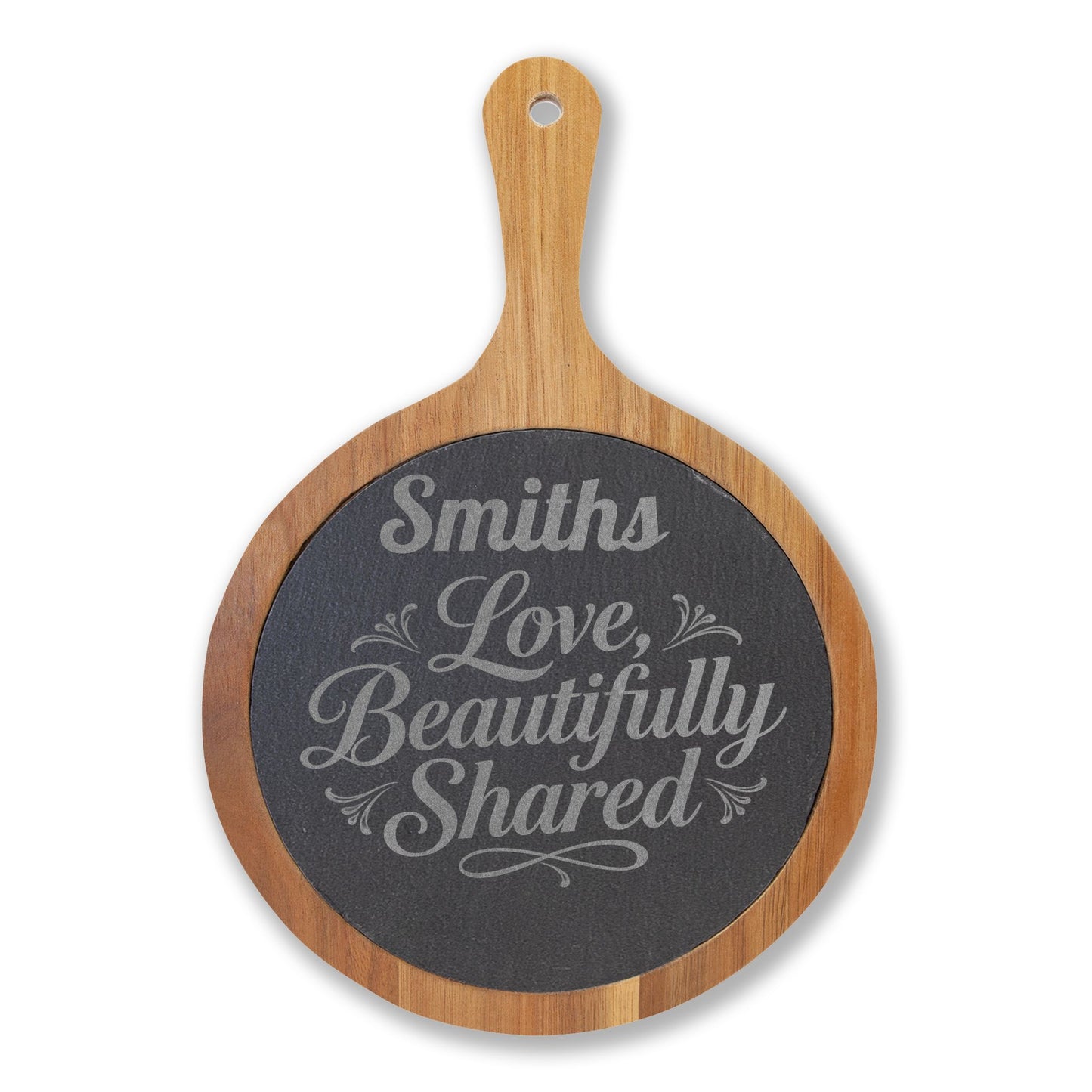 Personalized Engraved Charcuterie Board with Slate Inset & Cheese Tools