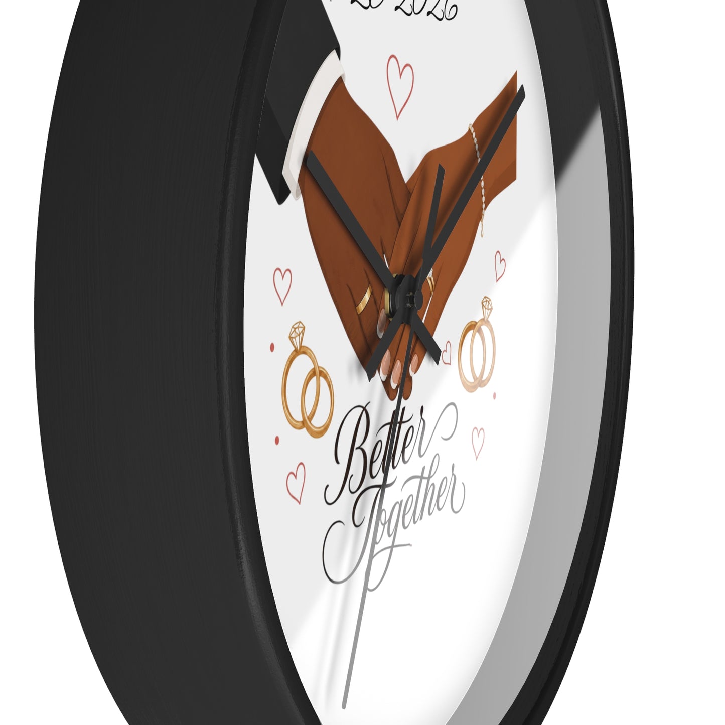 Joined Hands Wedding Rings Wall Clock | Better Together, Personalized Date