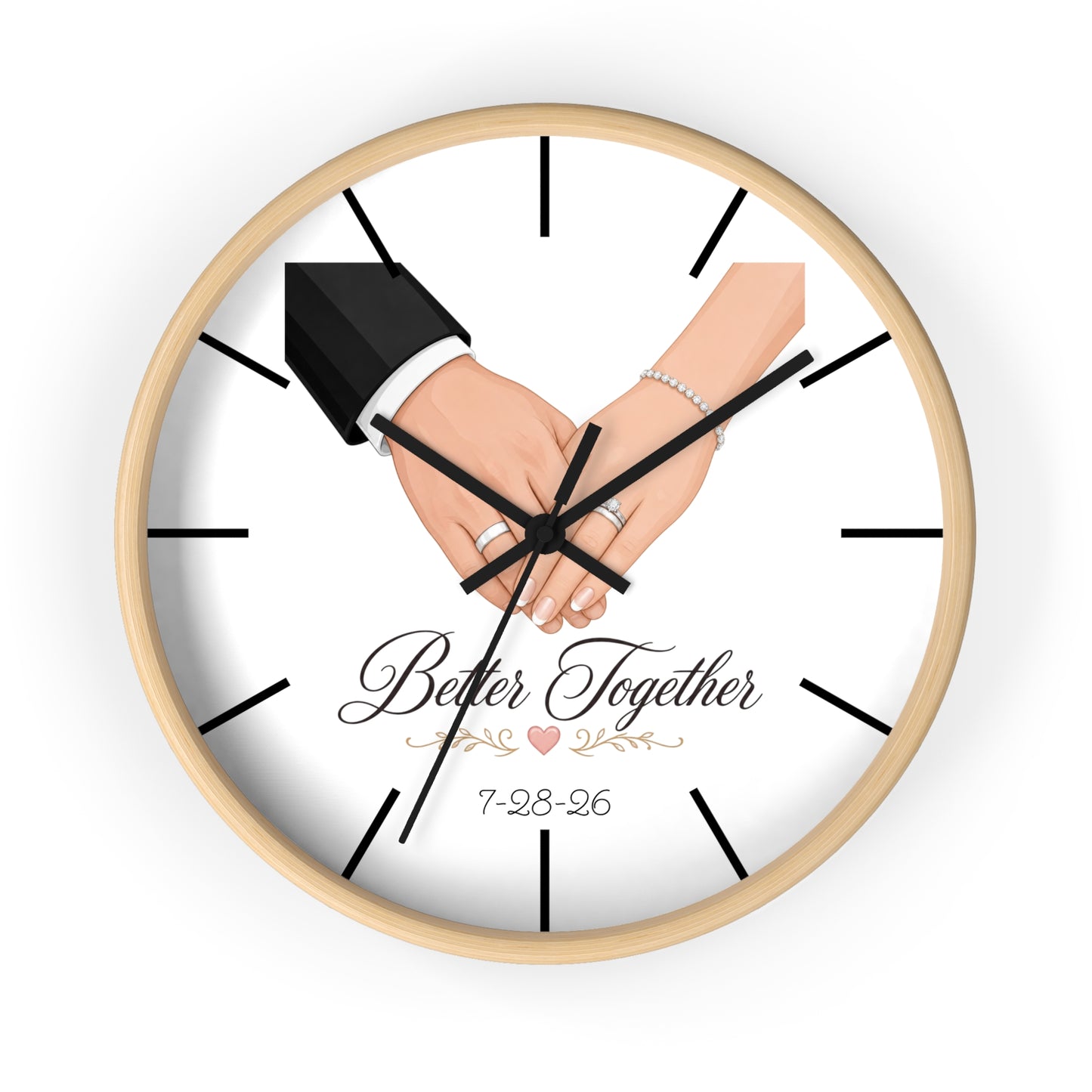 Better Together Wall Clock | Wedding Hands, Custom Date
