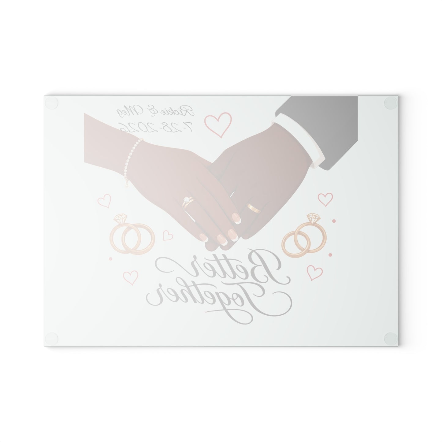 Better Together wedding hands Glass Cutting Board | Personalized date names