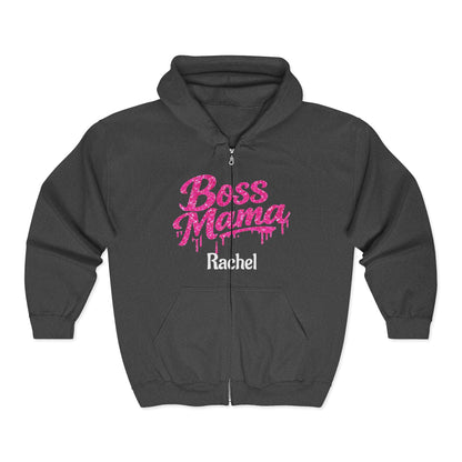 Boss Mama Zip Hoodie | Personalized Rachel, Pink Mom Design