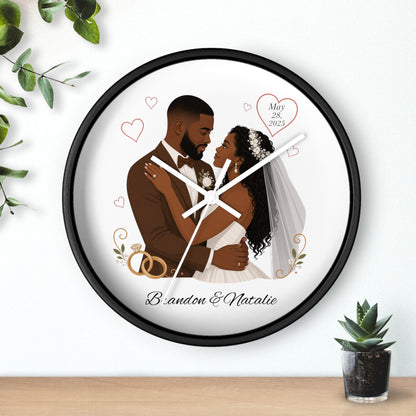 Bride and Groom Wedding Illustration Wall Clock | Personalized Names & Date