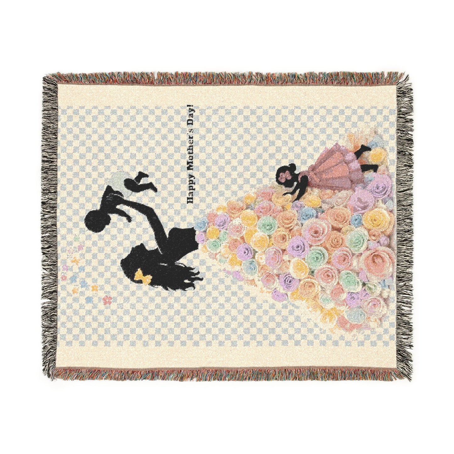 Mama & Little Ones Woven Blanket — Mother Holding Infant with Toddler Design