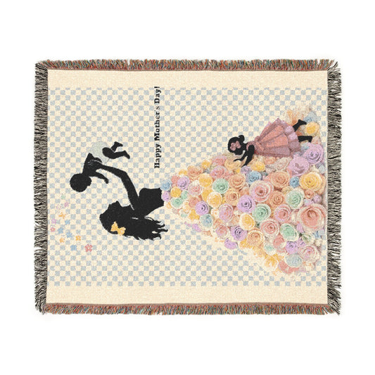 Mama & Little Ones Woven Blanket — Mother Holding Infant with Toddler Design