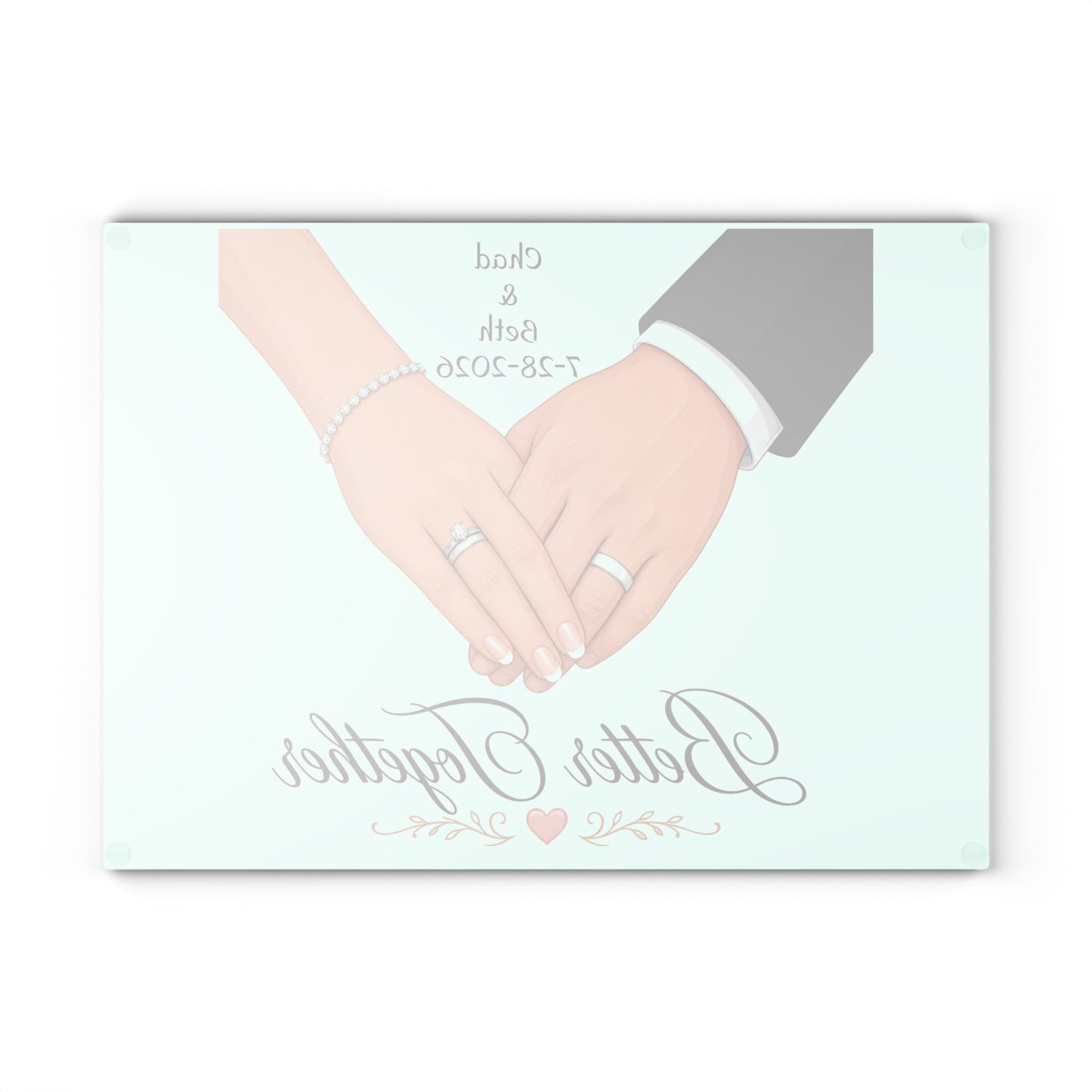Better Together wedding hands Glass Cutting Board | Personalized date names