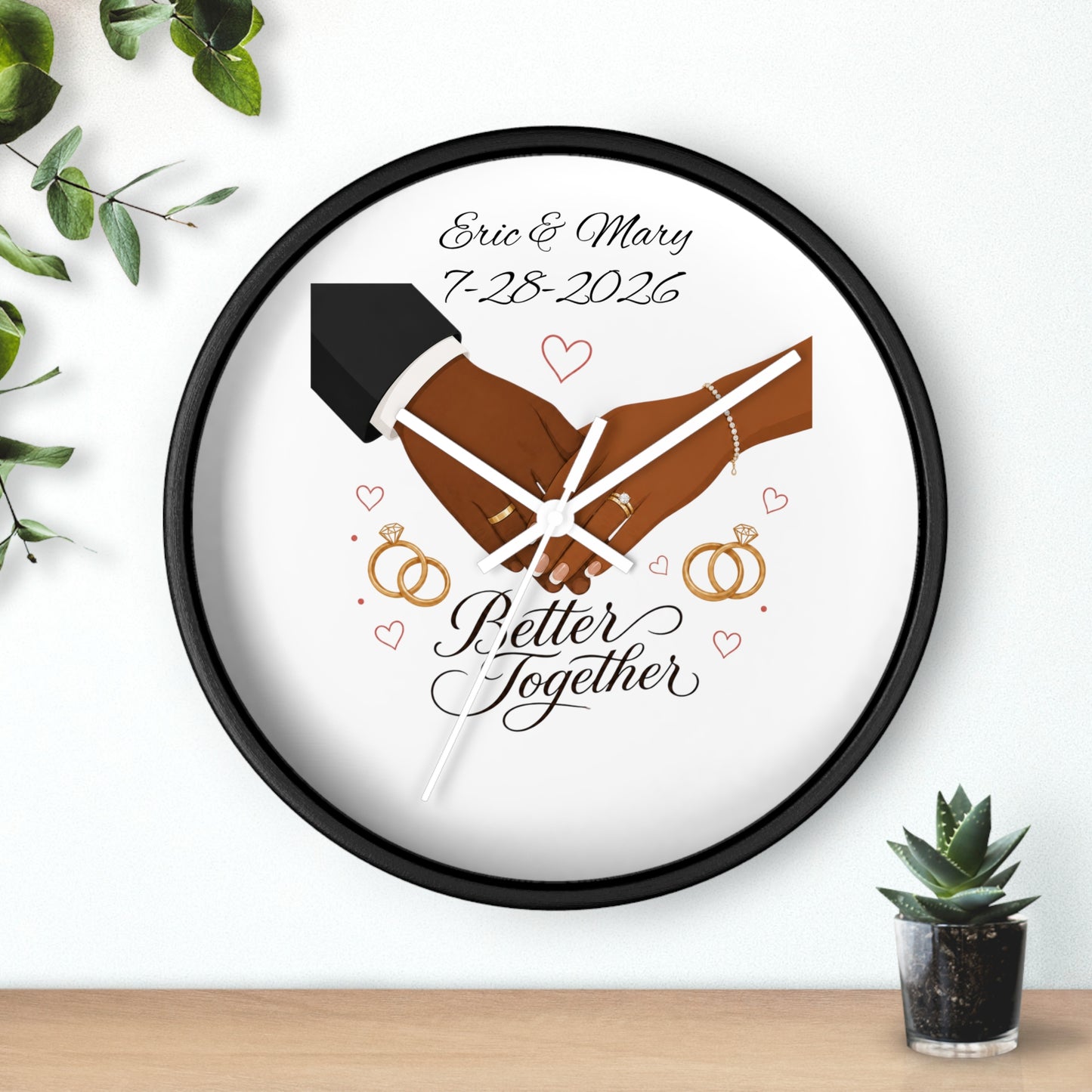 Joined Hands Wedding Rings Wall Clock | Better Together, Personalized Date