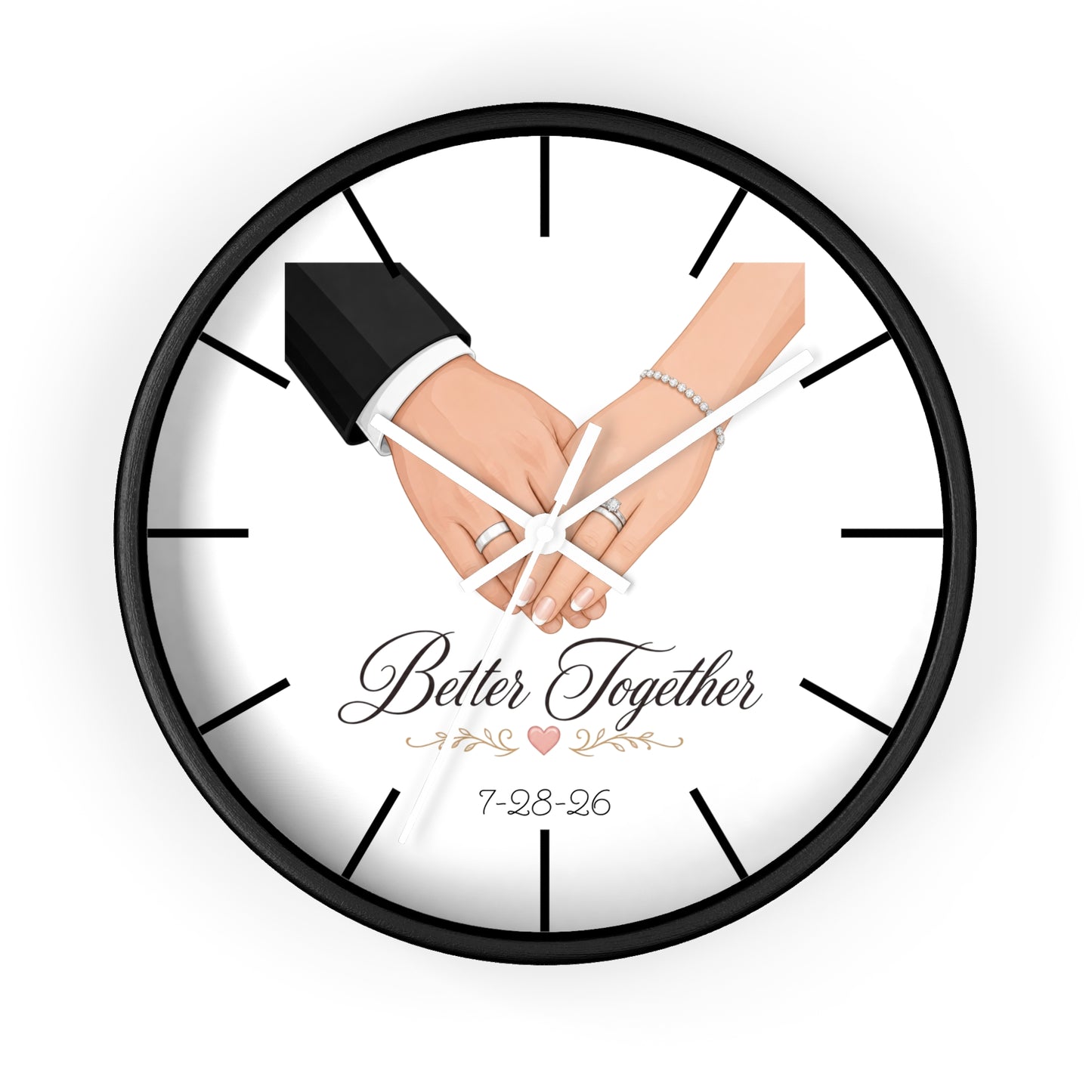 Better Together Wall Clock | Wedding Hands, Custom Date