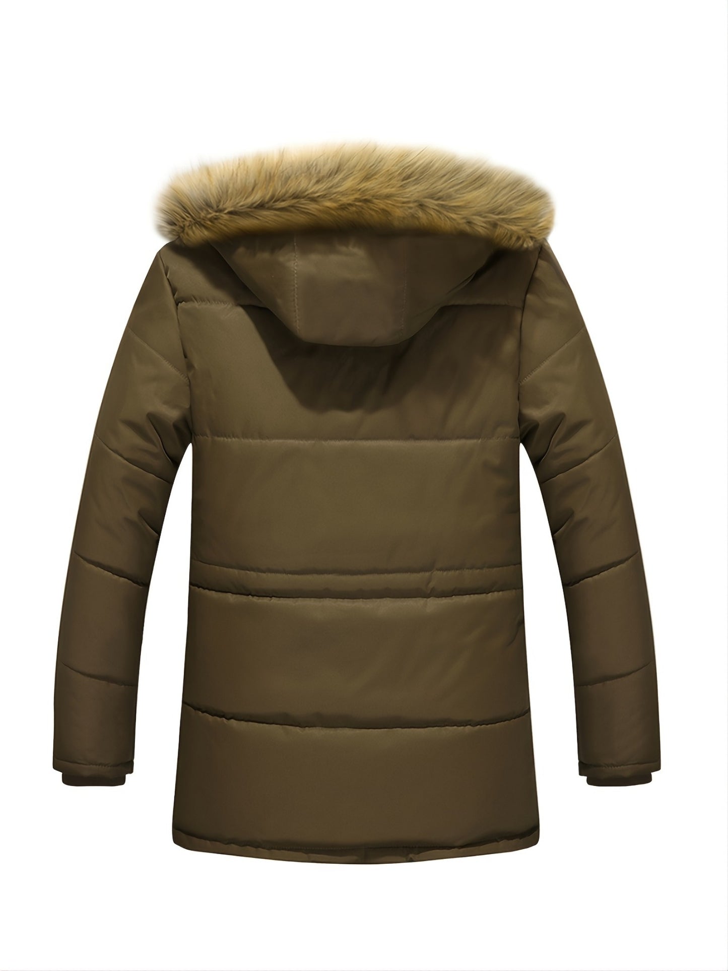 Plus Velvet Thick Warm Wool Collar Men's Mid-length Jacket Coat, Casual Parka