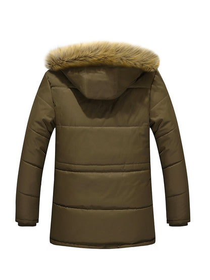 Plus Velvet Thick Warm Wool Collar Men's Mid-length Jacket Coat, Casual Parka