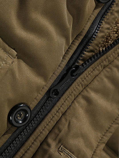 Plus Velvet Thick Warm Wool Collar Men's Mid-length Jacket Coat, Casual Parka