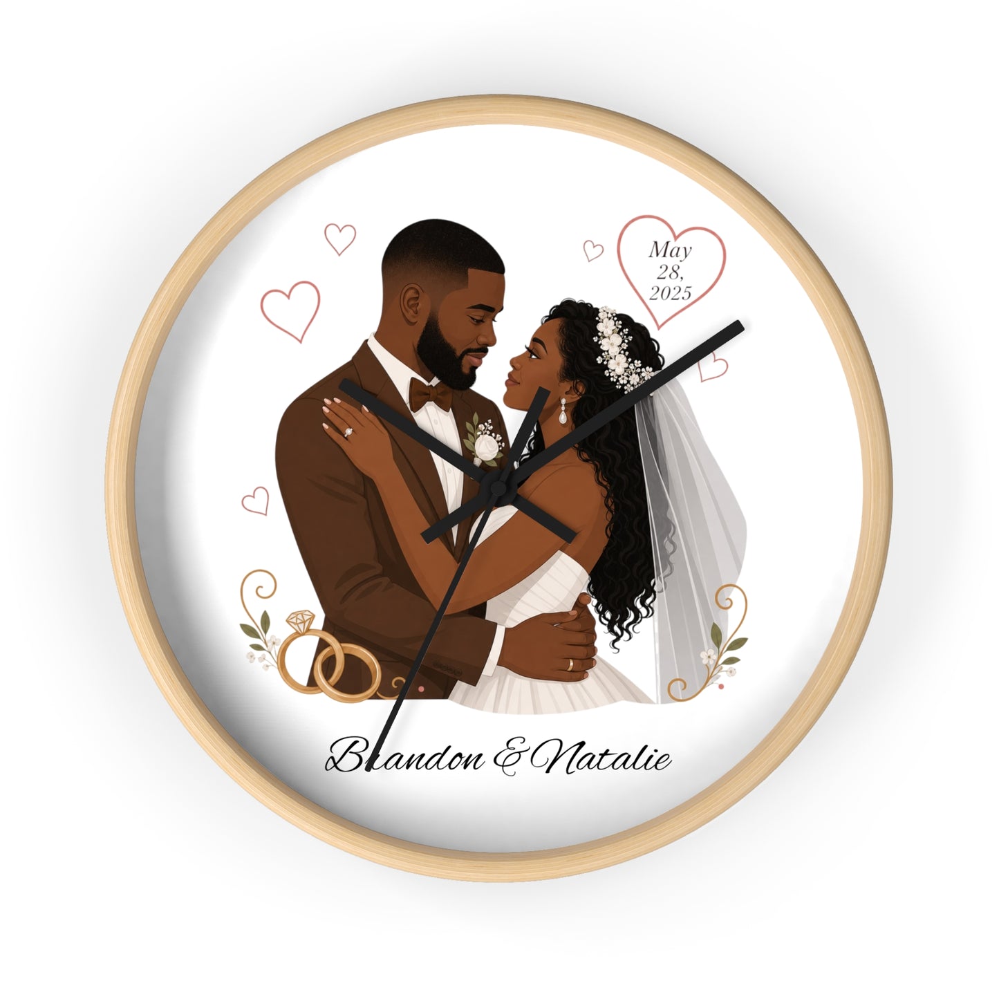 Bride and Groom Wedding Illustration Wall Clock | Personalized Names & Date