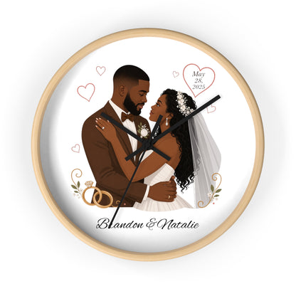 Bride and Groom Wedding Illustration Wall Clock | Personalized Names & Date