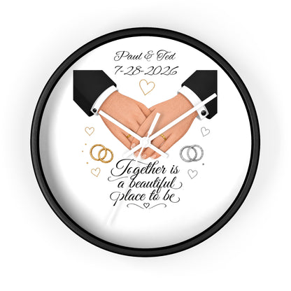 Handfasted Grooms Holding Hands Wall Clock | Wedding Rings, Personalized Date