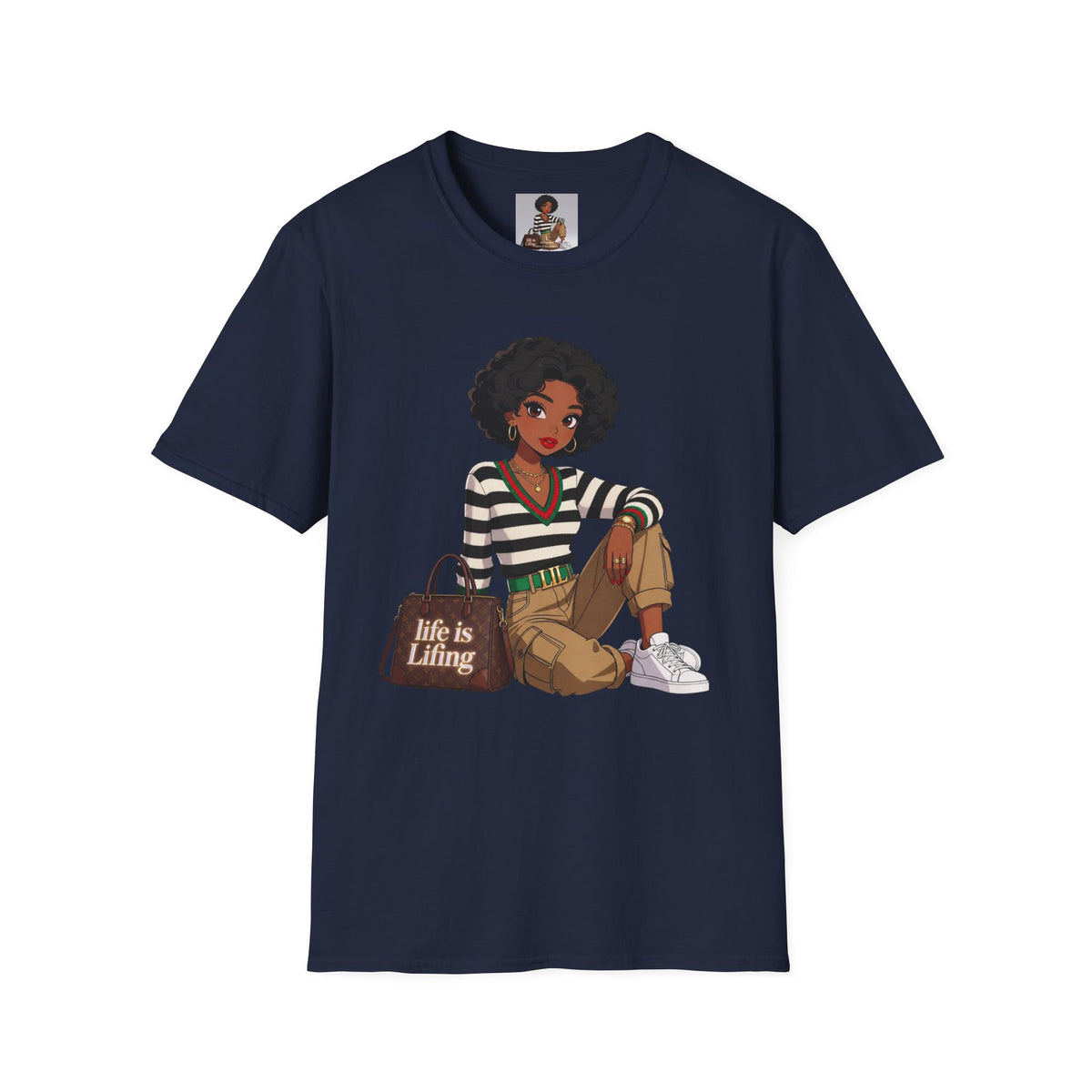 Personalizable Life Is Lifing Black Woman Graphic Tee - Two images to choose from.