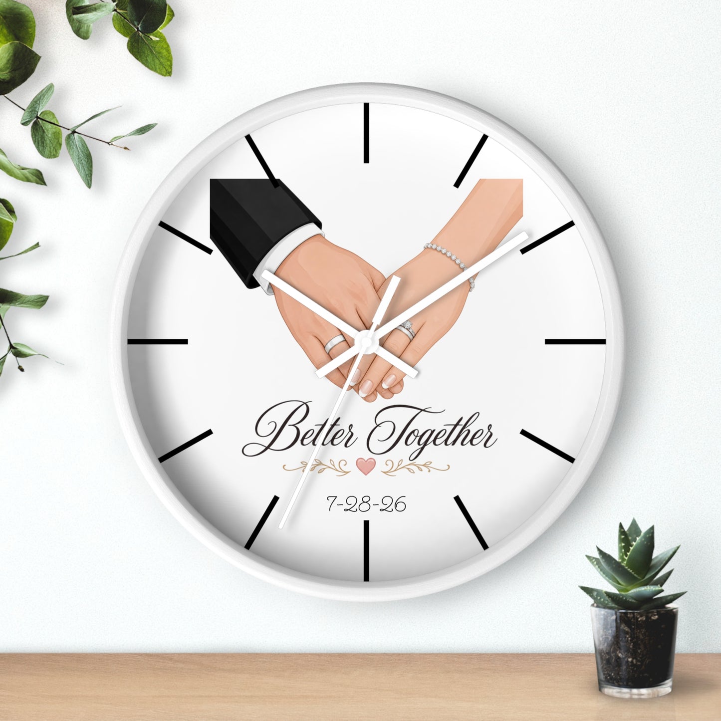 Better Together Wall Clock | Wedding Hands, Custom Date