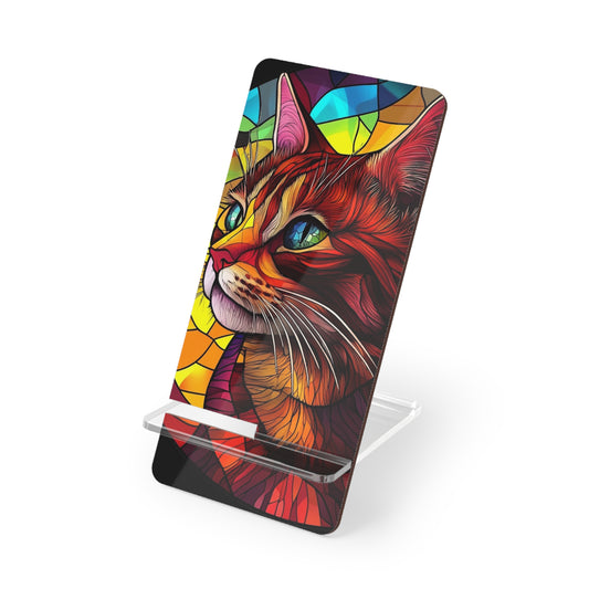 Cat Stained Glass Phone Stand, Mobile Display Holder for Smartphones, Colorful Desk Accessory, Cute Kitten Gift, Animal Lover Decoration