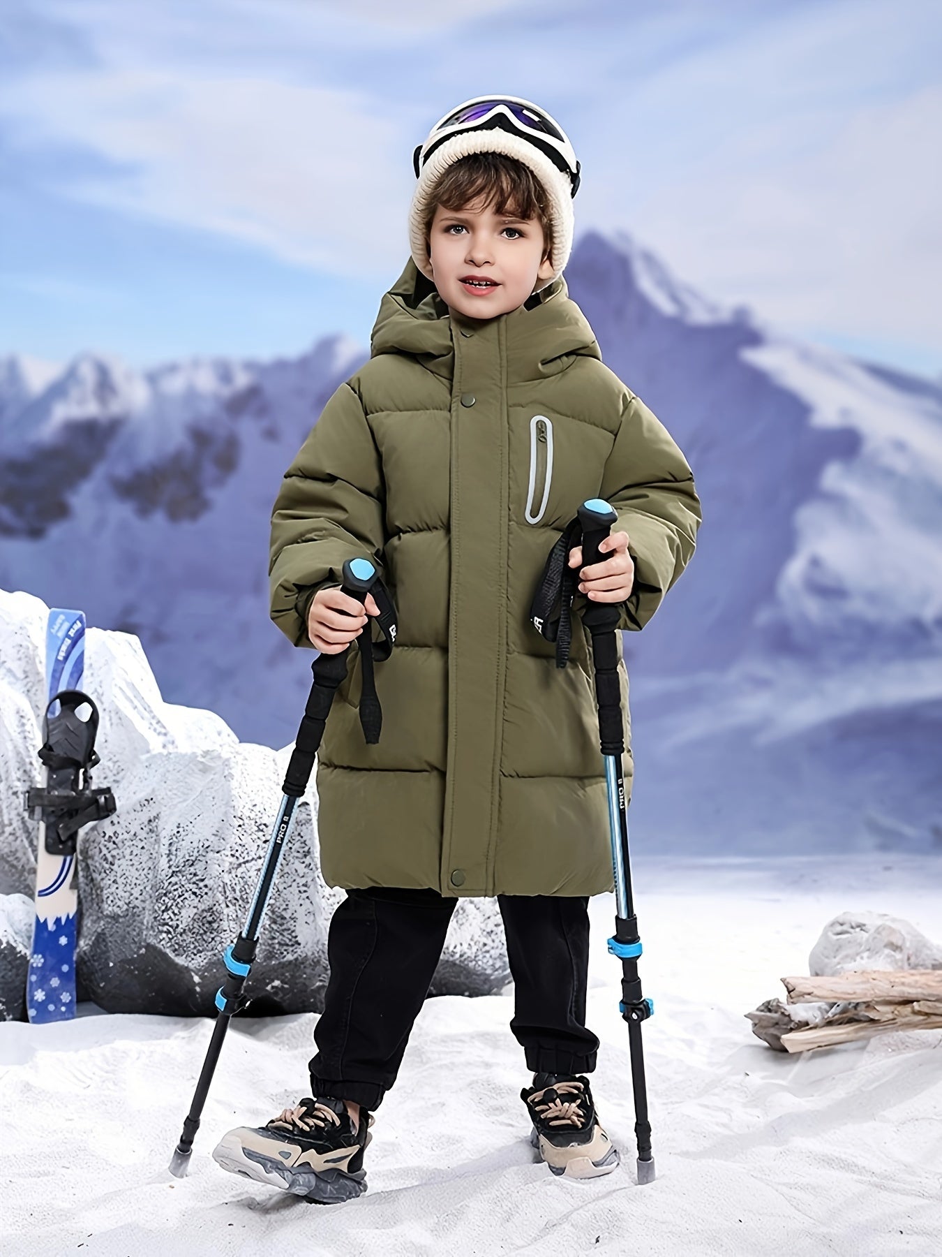 Youngsters' WarmthMax Hooded Parka Jacket - Ultra-Thick, Windproof, and Water-Resistant Winter Coat with Multiple Pockets for Boys and Girls, Machine Washable, Easy Care, and Perfect for Outdoor Play