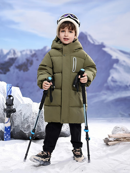 Youngsters' WarmthMax Hooded Parka Jacket - Ultra-Thick, Windproof, and Water-Resistant Winter Coat with Multiple Pockets for Boys and Girls, Machine Washable, Easy Care, and Perfect for Outdoor Play
