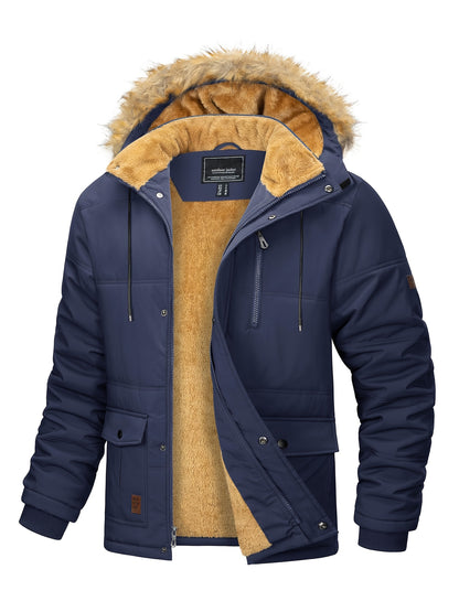 [S-2XL/4COLORS] Men'S Fleece Lined Parka Jacket Hooded Jacket Ribbed-knit Cuffs Warm Winter Coat Premium Level Shell Thicken Fur Jackets Windproof Coats Drawstring Convenient For Daily Life Or Outdoor Activities