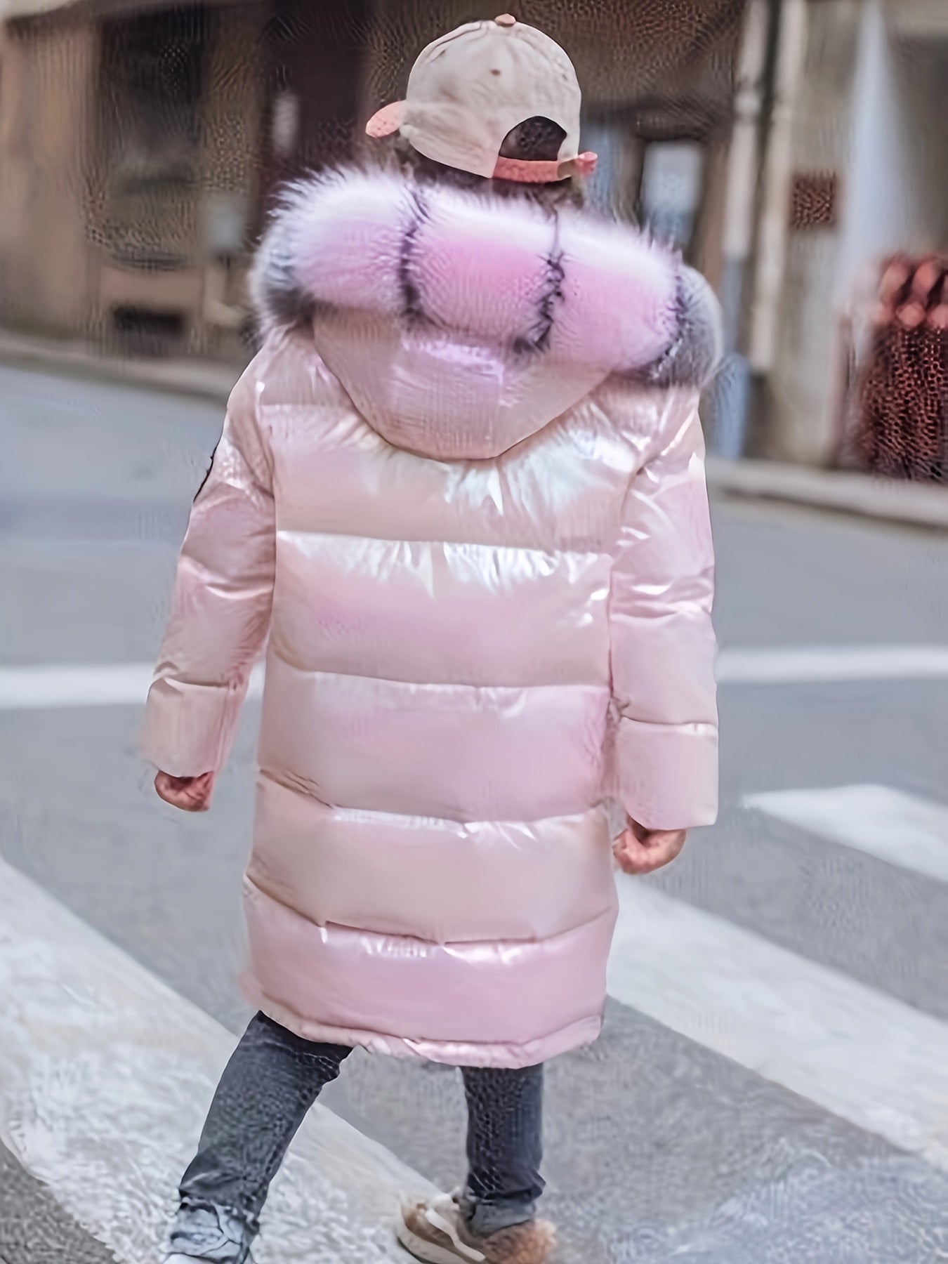 Youngsters' Cozy Pink & Purple Winter Jacket - Windproof, Warm with Detachable Faux Fur Hood, Zip-Up Long Parka for Boys & Girls - Perfect Winter Gift