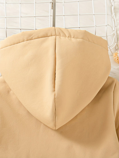 Xuanyusi Girls' Casual Fashion Solid Color Double-Breasted Long Sleeve Hooded Jacket, Polar Fleece for Autumn and Winter, Autumn Jacket, Winter Coat, Classic Style, Hooded Design, Soft Material, Durable Construction, Fleeceli