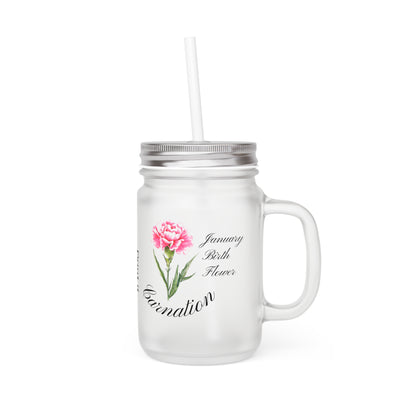 Birthday Flower Mason Jar w Straw, for Flower Lovers, Carnation Decor, Cute Drinkware for Home, Car, and Parties, bridesmaids