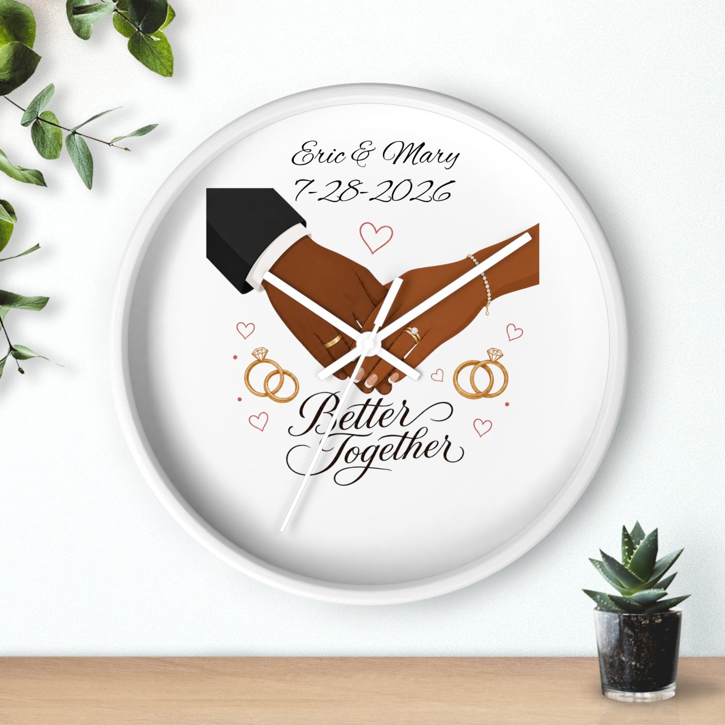 Joined Hands Wedding Rings Wall Clock | Better Together, Personalized Date