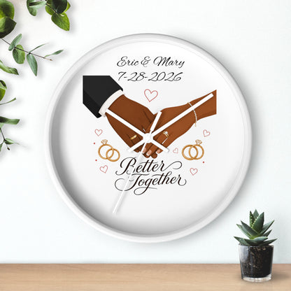 Joined Hands Wedding Rings Wall Clock | Better Together, Personalized Date