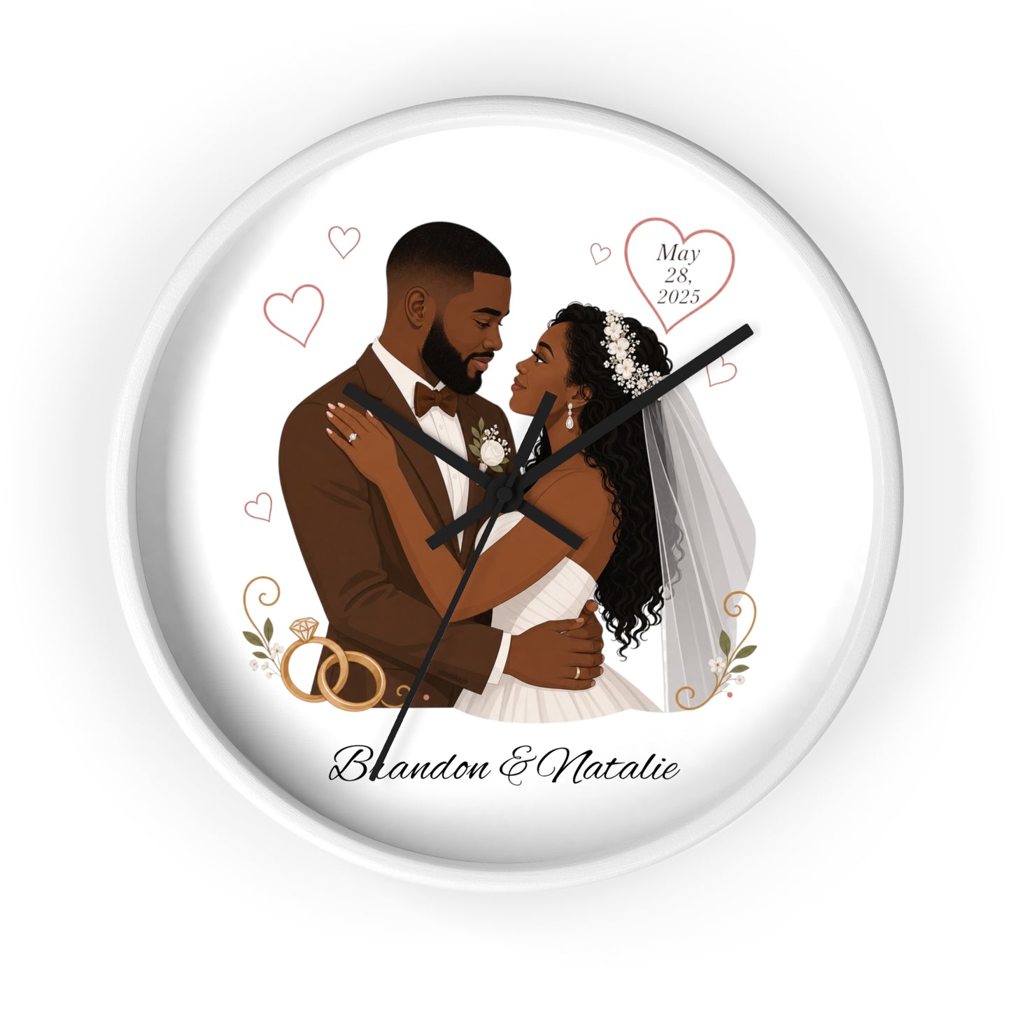 Bride and Groom Wedding Illustration Wall Clock | Personalized Names & Date