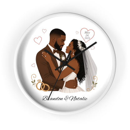 Bride and Groom Wedding Illustration Wall Clock | Personalized Names & Date