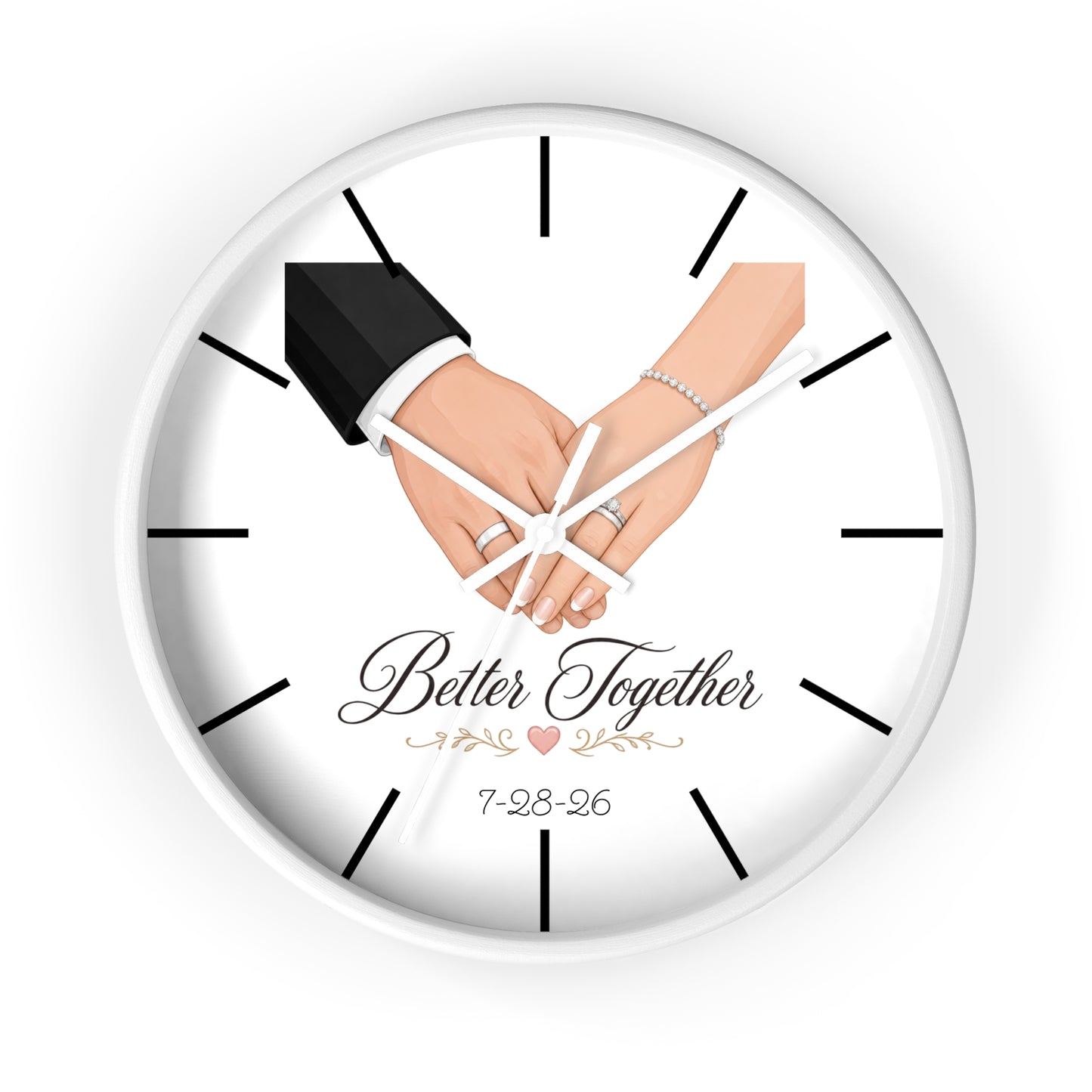 Better Together Wall Clock | Wedding Hands, Custom Date