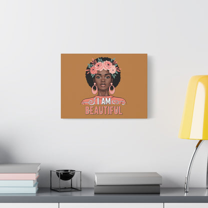I Am Beautiful Portrait Canvas, Inspirational Wall Art, Positive Quote, Uplifting Home Decor, Modern Motivational Artwork,